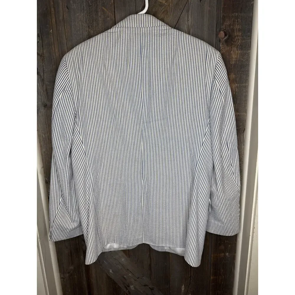 Hardy Amies Vintage Two-Piece Suit 36x30 White w/ Blue Stripes 100% Cotton